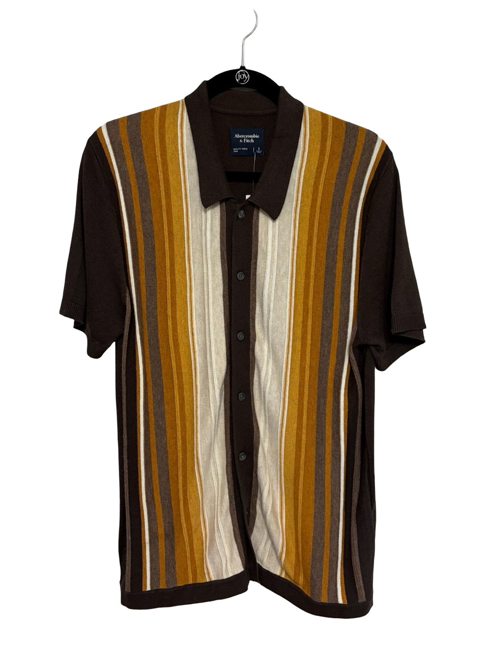 NEW Men’s Abercrombie Button Front Collared Knit Shirt in Brown Stripe - Size S